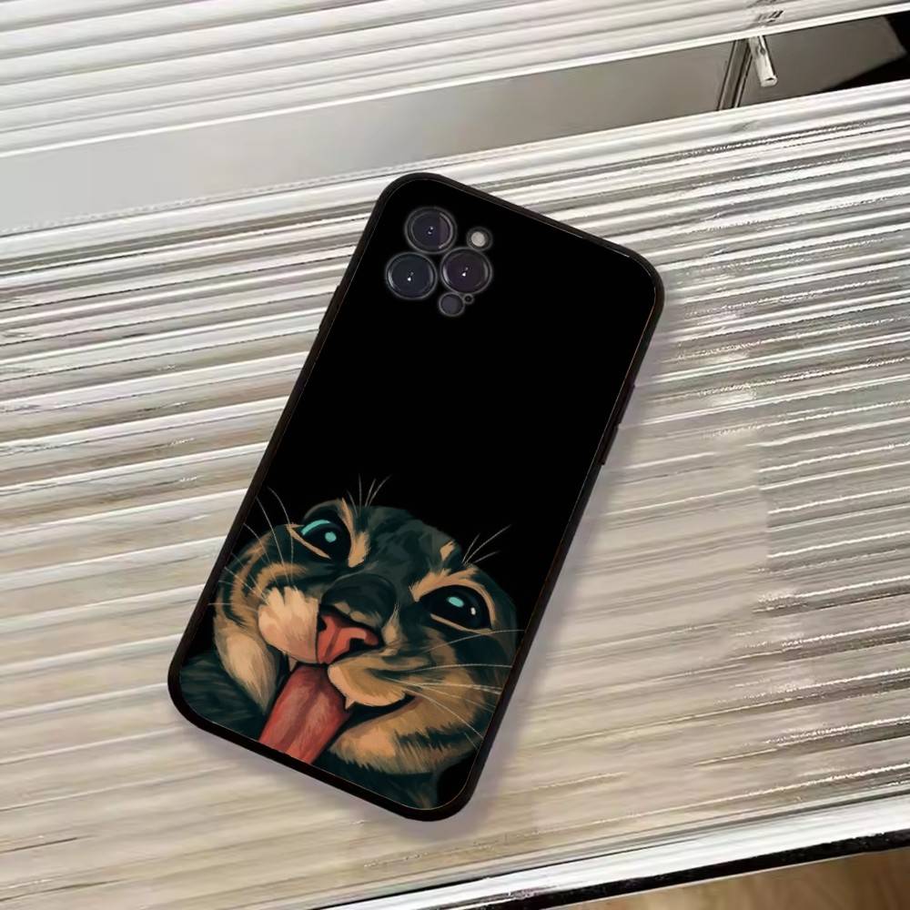 Кошачьи мемы F-Смешной милый чехол для телефона для iPhone 17, 16, 15, 14, 13, 12, 11 Plus, Pro Max, Другие Мягкий черный чехол