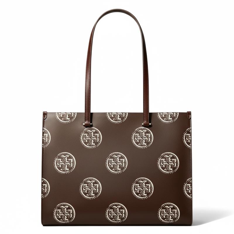 TORY BURCH T Monogram letter pattern embossed Tote bag Tote bag shopping bag leather portable shoulder bag large size women's chocolate 174228-207