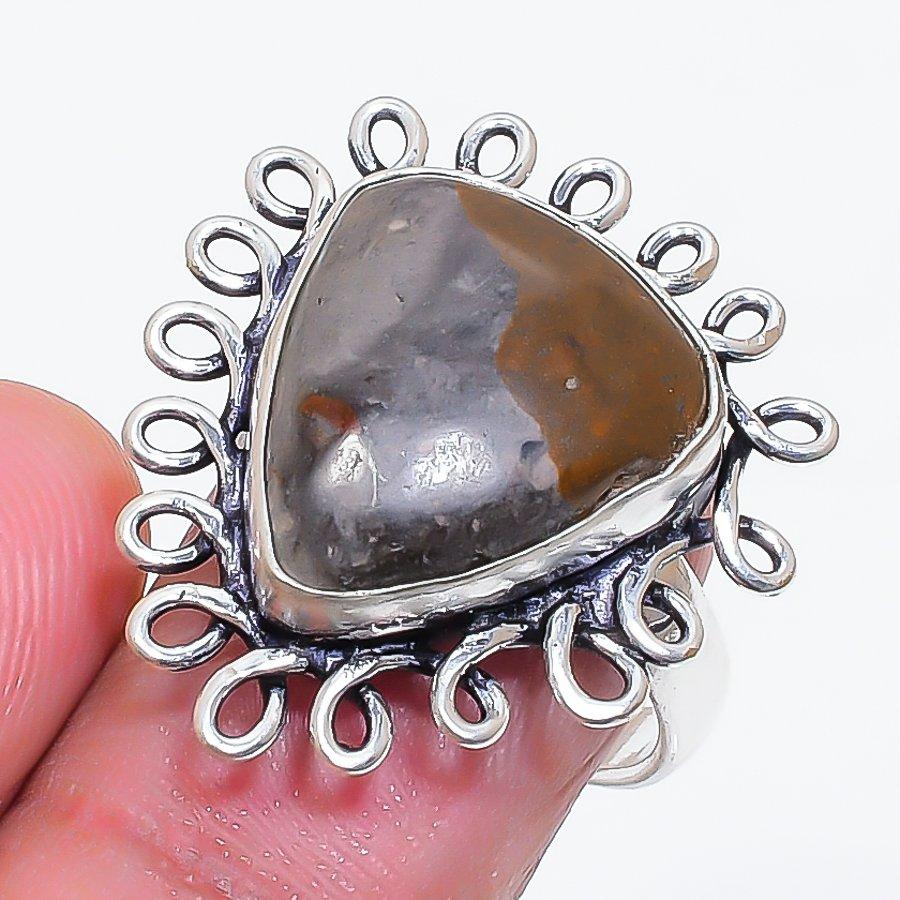 Natural Rock Fossil Gemstone 925 Sterling Silver Jewelry Ring Size 7 ZS-982