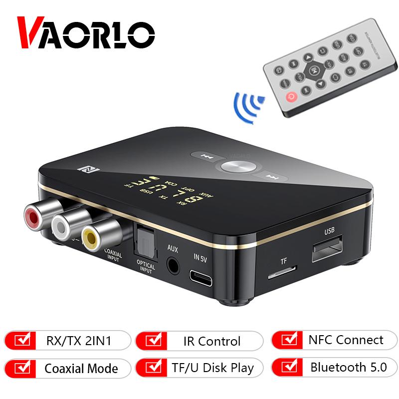 VAORLO NFC 2 In 1 Receiver Transmitter Wireless Audio Adapter TF USB Play Stereo Input For Headphone TV PC With Coaxial AUX 3.5MM Jack