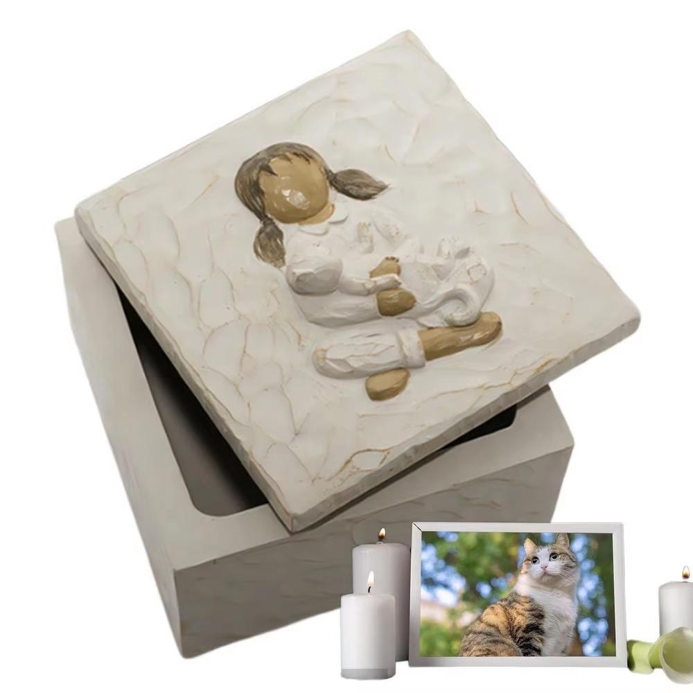 Universal Pet Coffin Box Cartoon Cat Memorial Box Durable Resin Pet Urn Pet Supplies