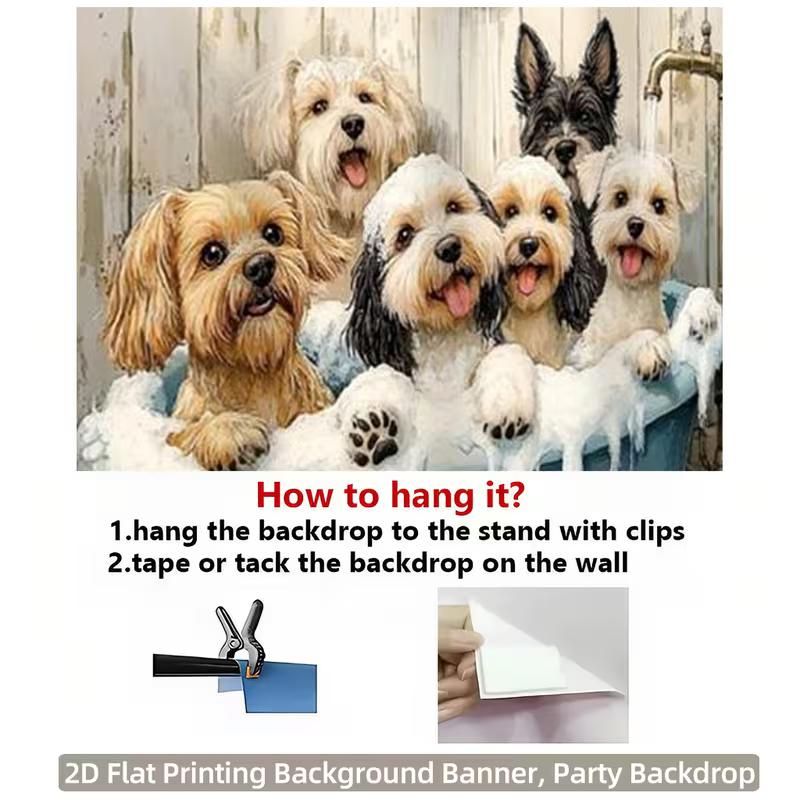 2D Dog Grooming Party Backdrop Banner with Bubbles & Fluffy Puppies