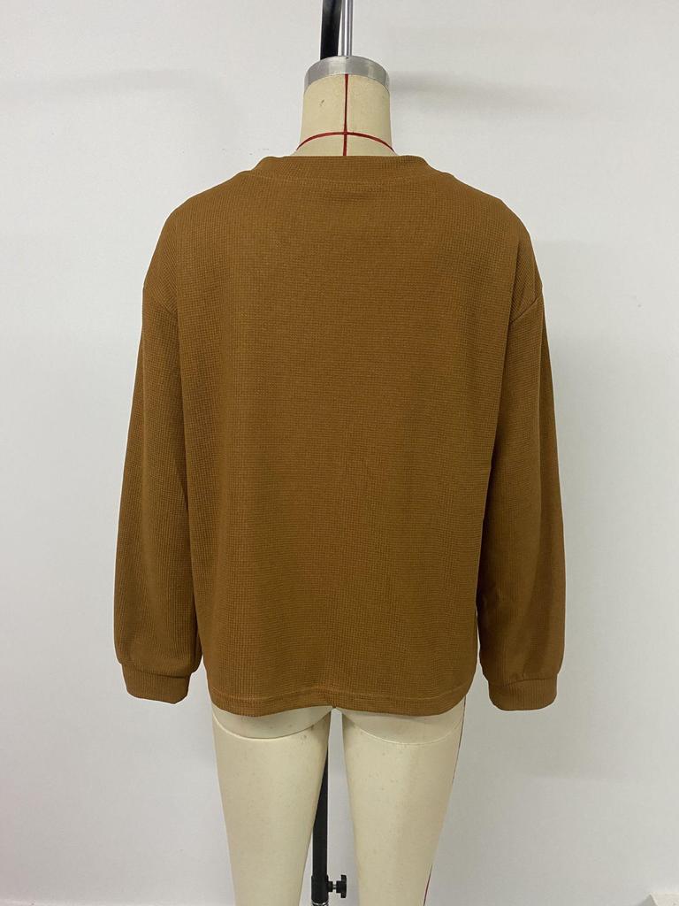 Европейский и американский осенний пуловер с V-образным вырезом в стиле ретро, вафельный, с длинным рукавом