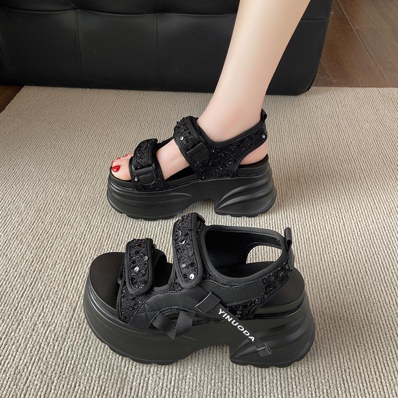 Fashion 8CM Thick Bottom Women Sandals Bling Ins Hot Sports Sneakers New Summer Peep Toe Leisure Shoes Ladies Gladiator Sandalias Mujer
