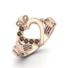 Irish Claddagh 2mm Round Smoky Quartz 925 Sterling Silver Rose Vermeil Heart Women Wedding Ring