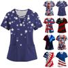 Plus Size Printed Scrub Working Uniform Tops For Women's Cross V-Neck Foral Print Short Sleeve Fun T-Shirts Workwear Tee With Pockets