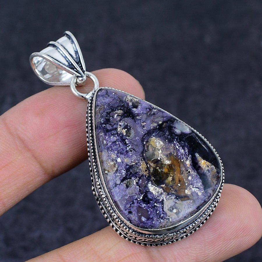 Tiffany Stone Gemstone Handmade 925 Sterling Silver Jewelry Pendant 2.17" g0N55