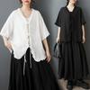 2025 Summer Women Plus Size Basic Blouse Vintage Casual T-Shirt Solid Loose Tops Tees Oversized New