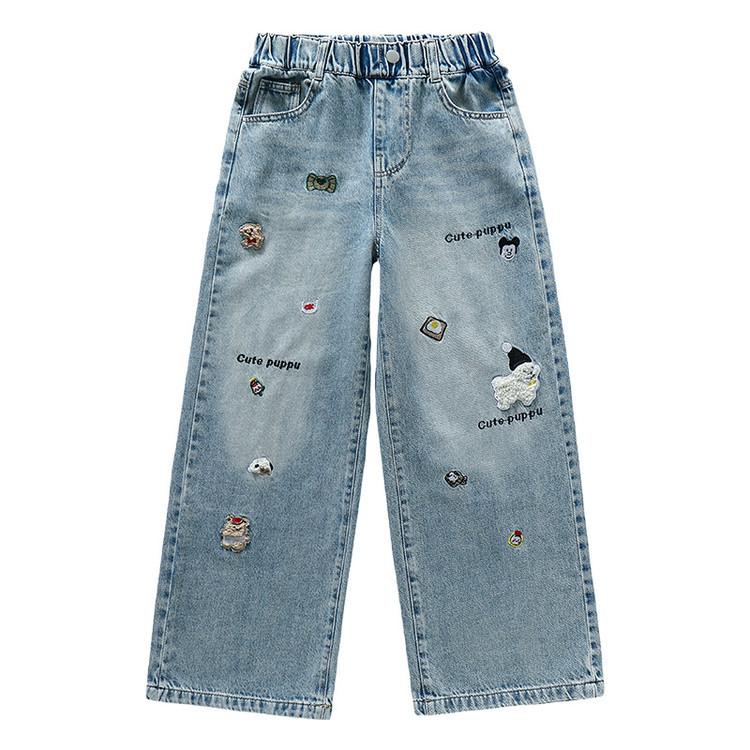 Летние брюки для девочек Джинсы из тенселя Широкие брюки Детские брюки прямого кроя Модные и повседневные брюки