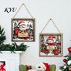 Winter Home Ornaments Christmas Wooden Hanging Sign, Gnome Snowman Angel Candle 2D Wood Plaque, Festive Theme Wall Decoration Vintage Xmas Door Hanger