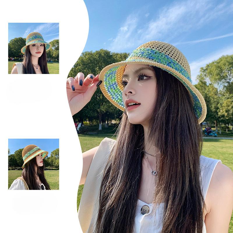 Korean Version of Small Bucket Hat with Big Brim Straw Woven Fisherman Hat In Summer Breathable Sun Protection Seaside Straw Hat