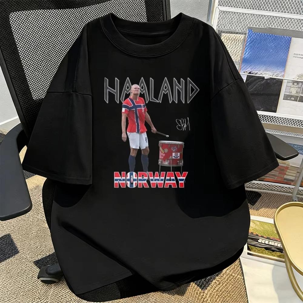 Erling Haaland Norway Vintage Tshirt Men And Women Summer Clothing Fashion High Quality Short Sleeved Top Streetwear