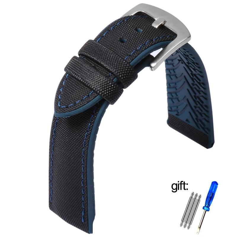 Waterproof Nylon Silicone Rubber Soled Watchbands For Wanguo Mido Helmsman Bainianling Citizen Men's Watch Strap 20mm 22mm 24mm