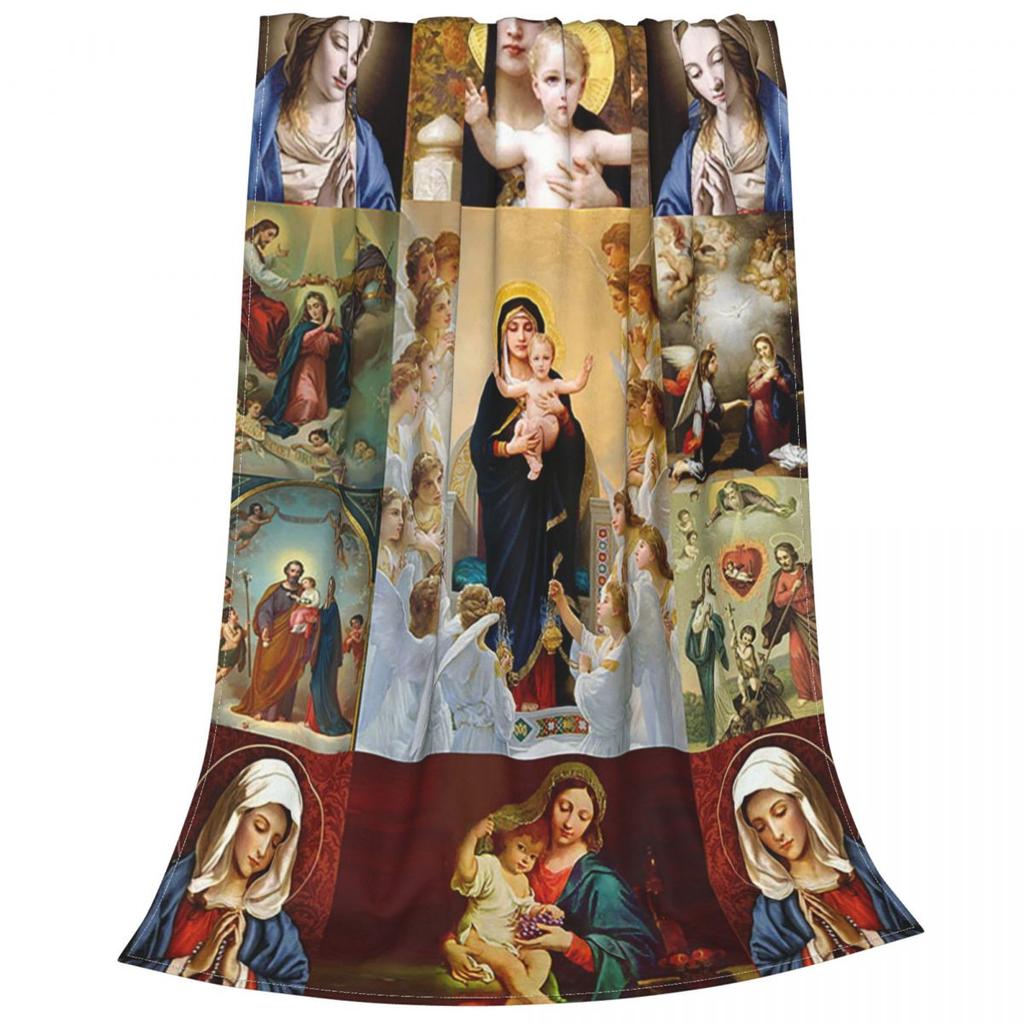 Virgin Mary Christian Catholic Knitted Blanket Our Lady of Guadalupe Throw Blanket Home Couch Soft Warm Bedspread