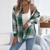 Women's Casual Plaid Fake Pocket Long-sleeved Woolen Mid-length Coat