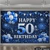 2D planar blue and silver celebration 50th birthday backdrop, made of polyester material, for family gathering