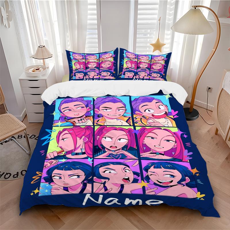 Custom Name kpop cartoon Girl Bedding 3 Piece Set HD Print Duvet Cover Pillowcases for Teens Adult Bedroom Decoration