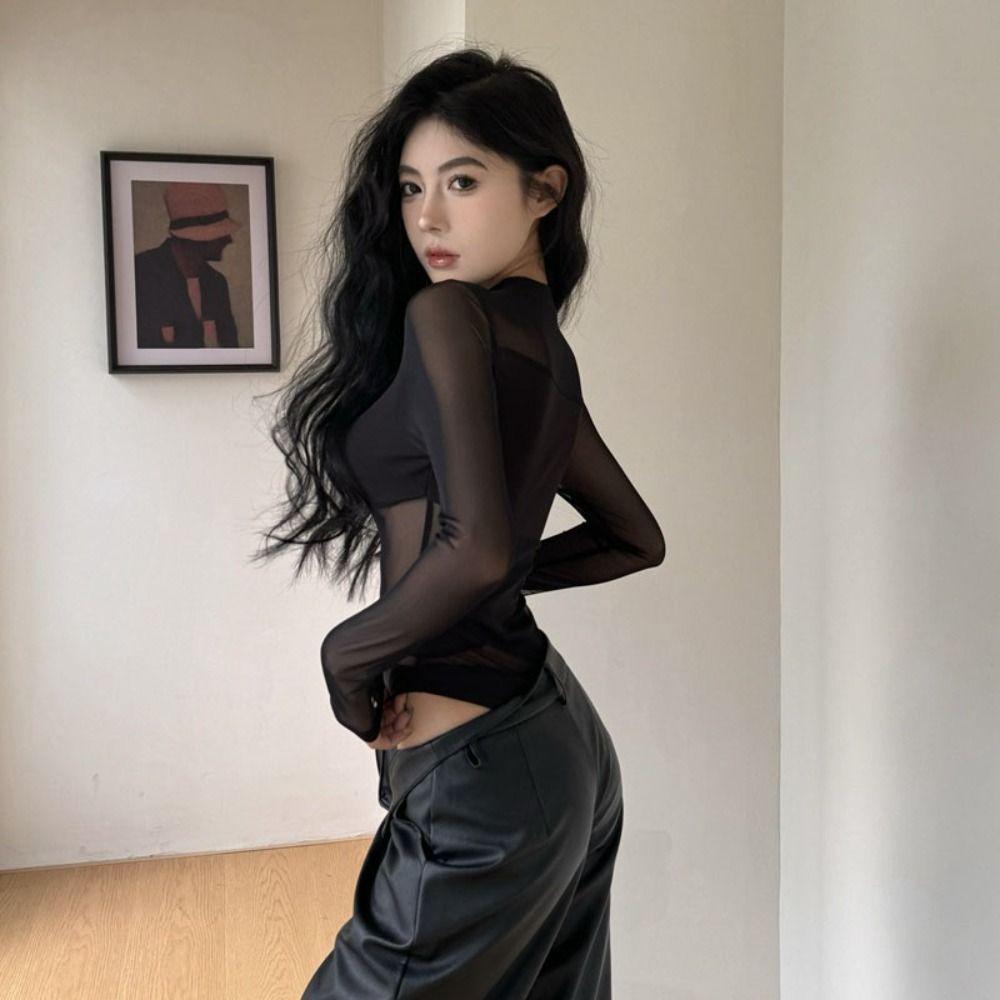 High Waist Long Sleeve Lace Jumpsuit Transparent Slim Fit Bodysuit INS Underwear for Women Female