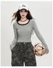 Women's European and American Style Long-Sleeved T-Shirt with Pleated Design