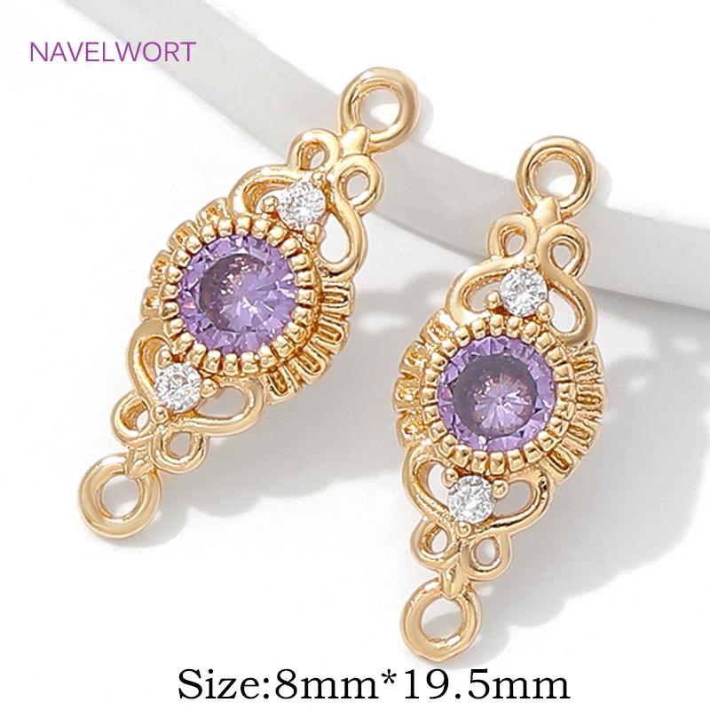 18K Gold Plated Charm Connector With Closed Rings,Inlaid Zircon Charms Pendant,Connector For Jewelry,DIY Jewelry Making Supplies