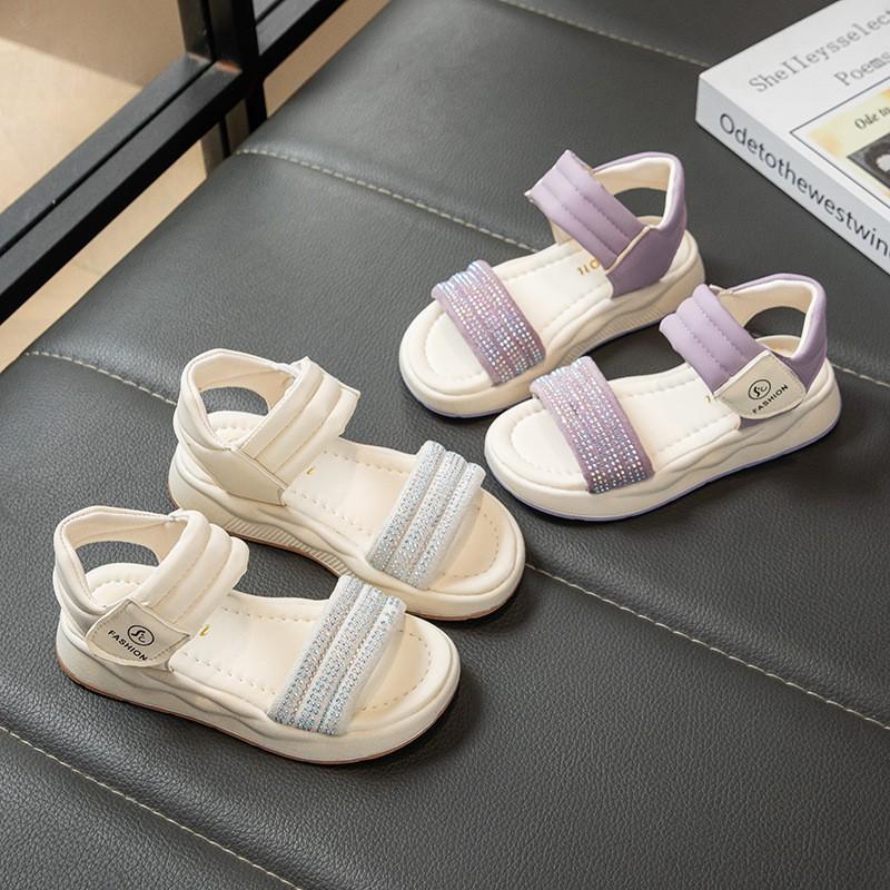 Girls Soft Sole Princess Sandals With Rhinestones Outdoor Beach Casual Wear