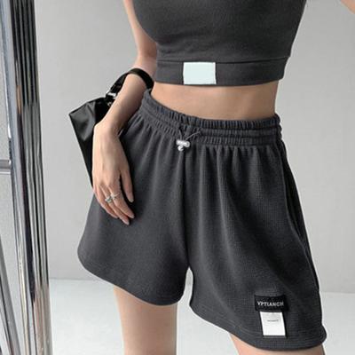 Эластичный пояс с высокой талией и карманами, женские шорты с вафельной текстурой, широкие спортивные шорты с высокой талией, уличная одежда
