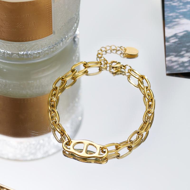 Браслет женский титановая сталь покрытая настоящим золотом не выцветает модный простой нишевый дизайн ювелирные изделия из нержавеющей стали