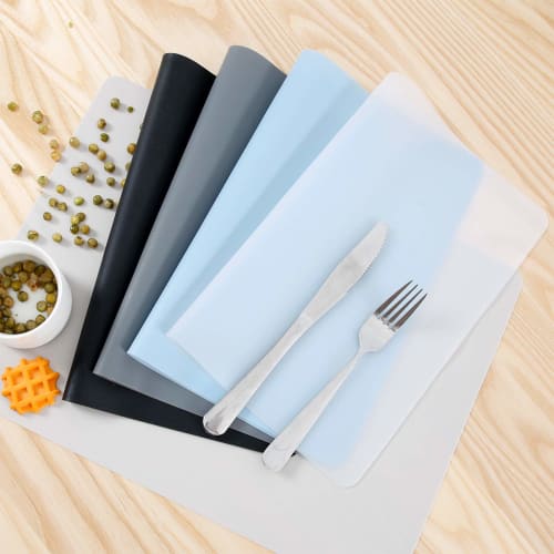 Topfinel Silicone Placemats, Set of 4, Water-Repellent, Multifunctional, Heat-Resistant, Non-Slip, Easy To Clean, Safe Silicone, Transparent White, 30