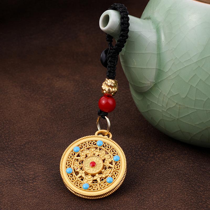 Vintage Gold Plated Brass Car Keychain Hollow Gourd Keychain Bag Charm Lucky Key Ring Jewelry