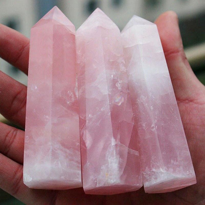 Exquisite Natural Rock Rose Quartz Crystal Point Healing Stone Obelisk Wand For Spiritual Growth