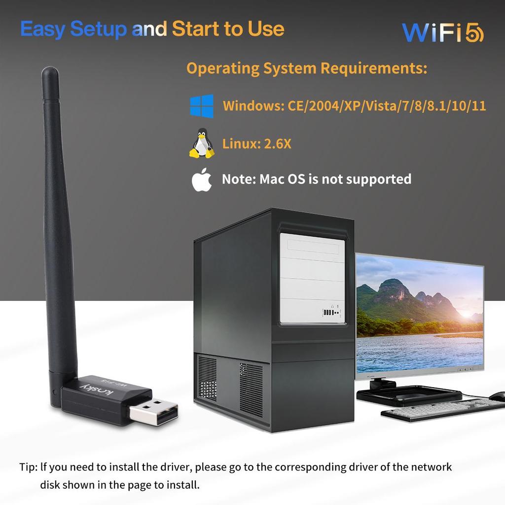 Kosky 600Mbps Wireless USB Wifi Adapter Daul-band USB2.0 Boost Your Internet Speed with 600Mbps Wireless USB Wifi Adapter