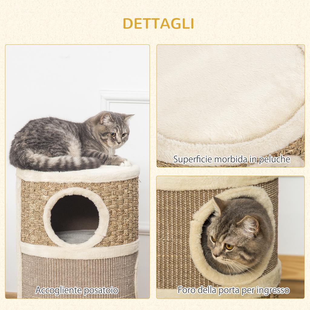 Cat House Tower Scratching Post 3 Niches Sisal Rope Seaweed