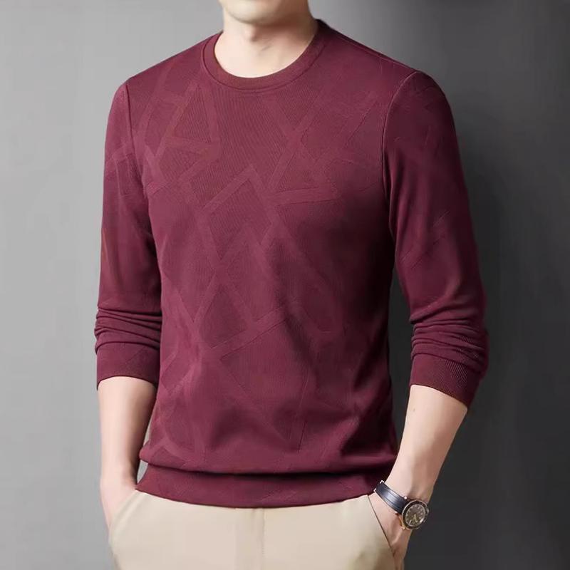 Новый мужской свитшот жаккардовый с круглым вырезом модный удобный повседневный и универсальный с длинным рукавом базовая футболка