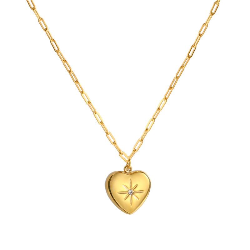 Подвеска в виде сердца из нержавеющей стали для женщин, винтажное простое ювелирное изделие из циркония, золотая цепочка для ключицы