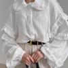 Женская осенне-зимняя модная дизайнерская кружевная рубашка с рукавами-фонариками и длинными рукавами
