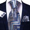 Paisley Mens Blue Tie Set Silk Woven Necktie Handkerchief Cufflinks Wedding Gift