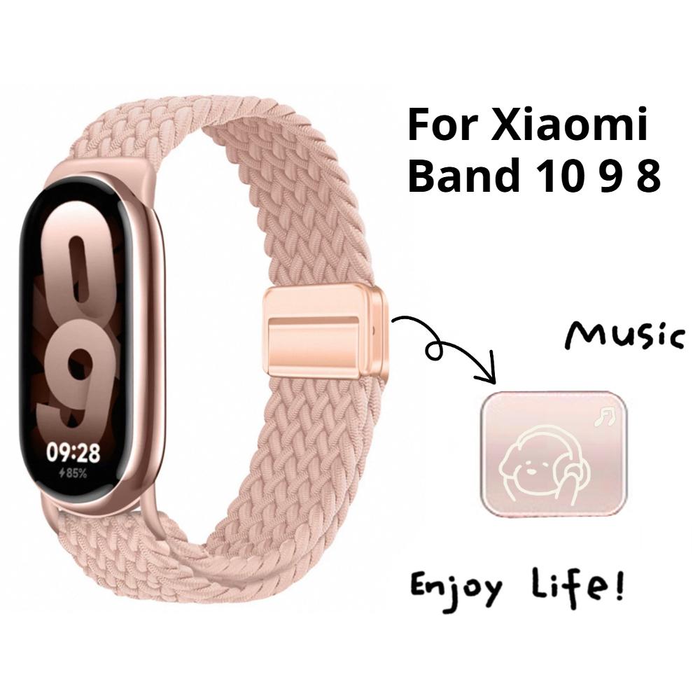 Ремешок из нейлона с петлей для Xiaomi Smart Band 10/9, регулируемая магнитная застежка, браслет Mi Band 9, плетеный ремешок для Mi Band 8, аксессуары