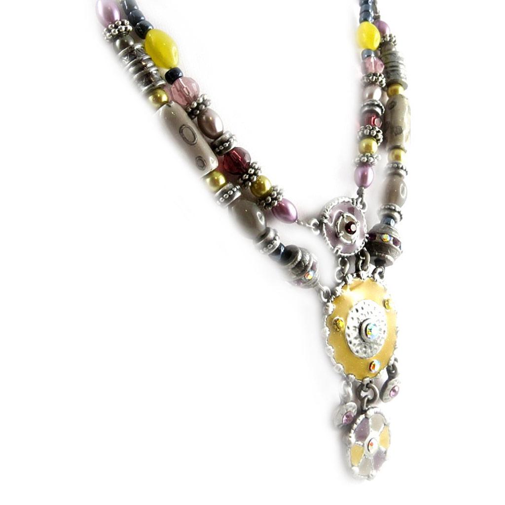 Les Trésors De Lily [E2530] — Дизайнерское колье «Мимозы», фиолетово-желтый