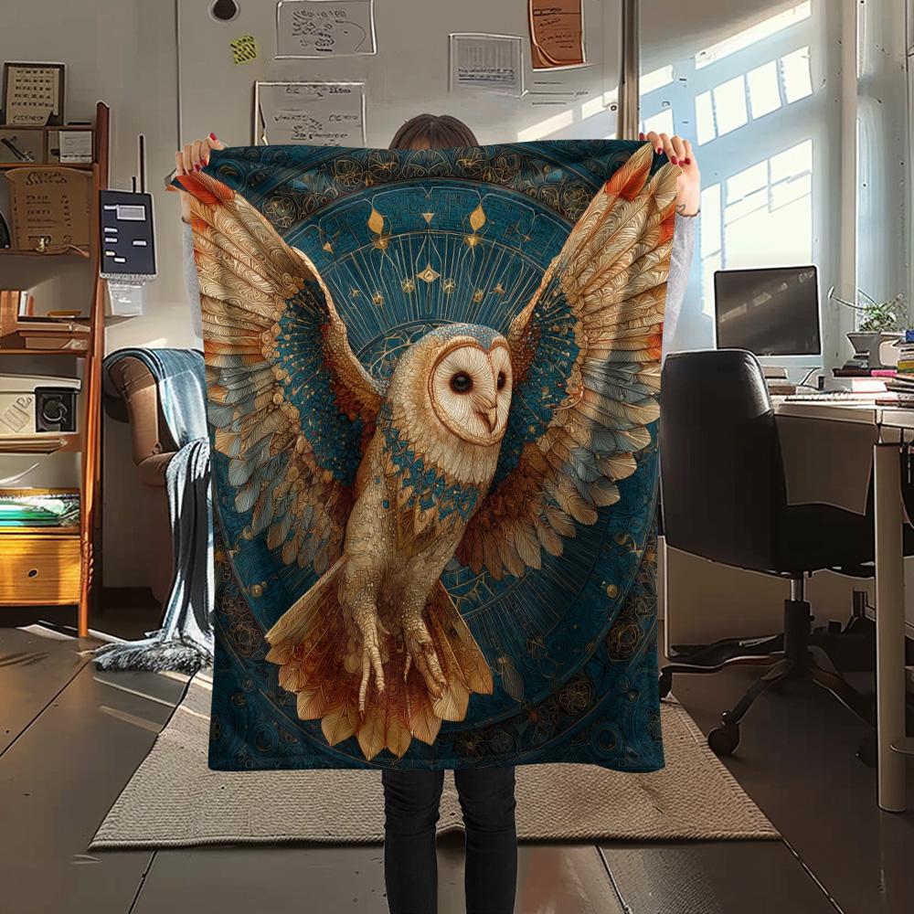 Фланелевое одеяло с принтом «Сова с крыльями», Высококачественное, Удобное для всех сезонов, Декор для дома, Тепло и уют