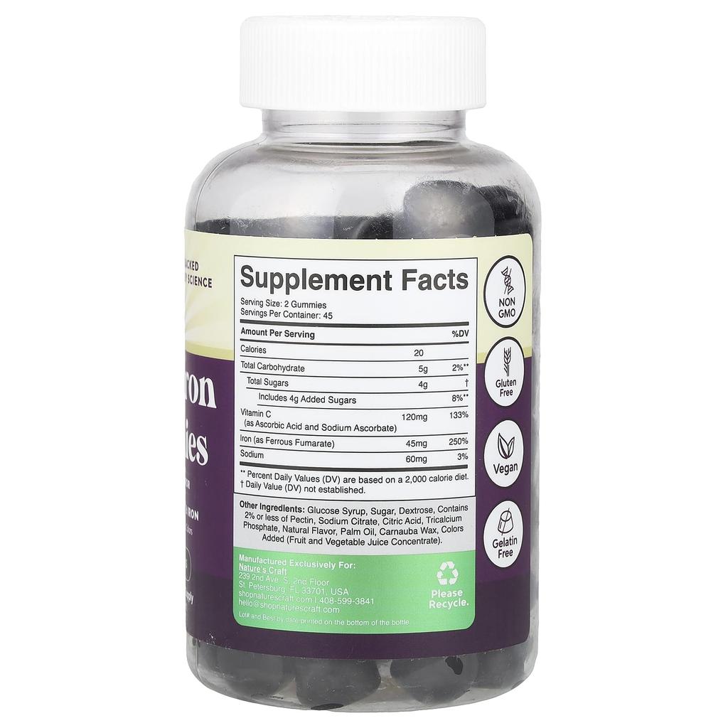 Nature'S Craft, Super Iron Gummy Jelly, Grape, 90 Gummy Jelly