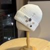 New trendy distressed buttoned knitted beanie for women and men, autumn and winter vintage internet celebrity headwrap cold hat