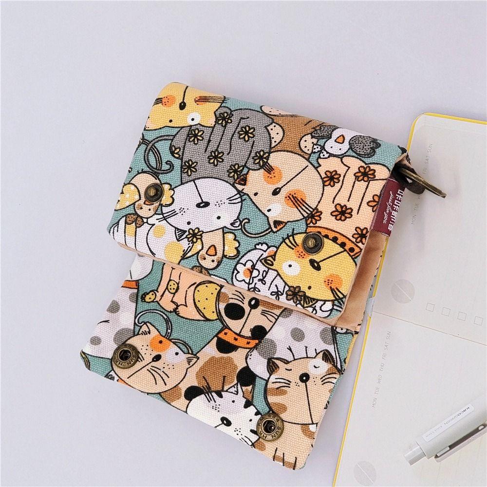 Портативный холщовый кошелек для монет с принтом на молнии, короткий кошелек, многофункциональный кошелек Maneki Neko для путешествий