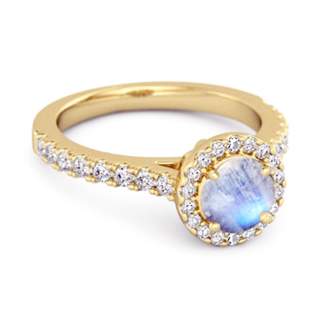 Moonstone Round Halo Accents Ring -925 Sterling Silver Gold Vermeil