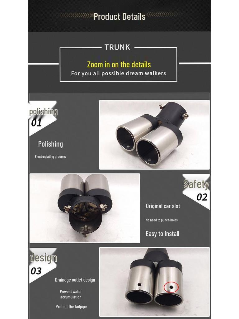 Compatible with Cruze, Focus, New Sail: Silver Slant Mouth Muffler Bend Pipe Tailpipe - 704c.