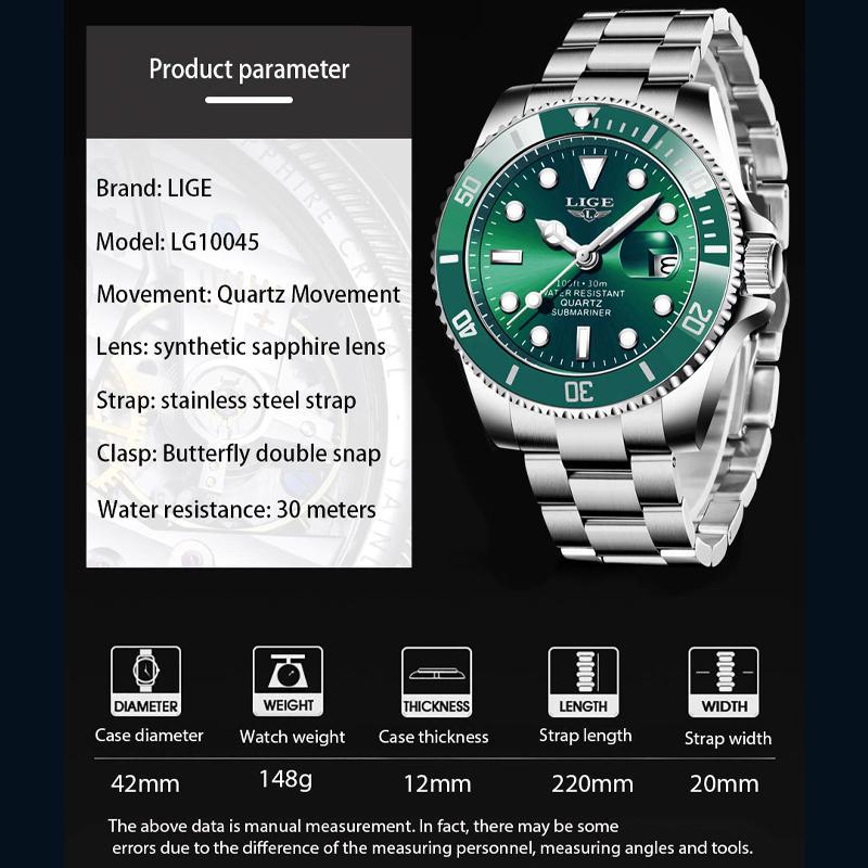 LIGE Top Brand Luxury Fashion Divers Watches Men 30ATM Waterproof Date Watch Sports Watch Men Quartz Wristwatch