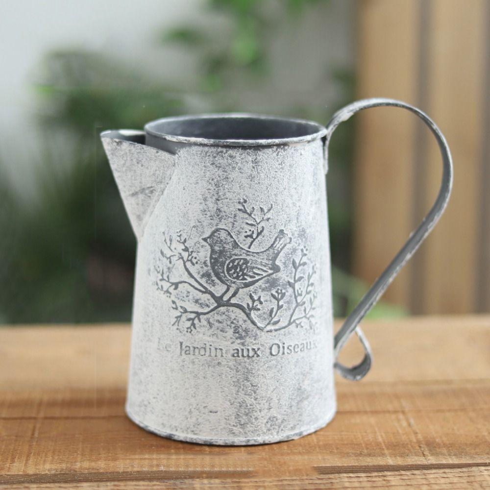 French Script Iron Art Bucket Empty Iron Container Dried Flower Vase Flower Arrangement