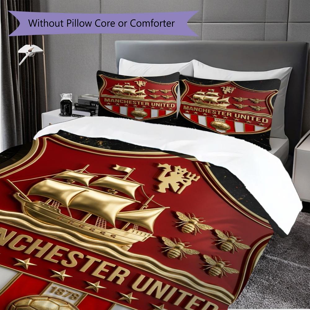 Manchester Heritage Emblem Bedding (1 * duvet cover + 2 * pillowcase, without core) 2D Flat Christmas birthday gift Soft and comfortable Bedding set