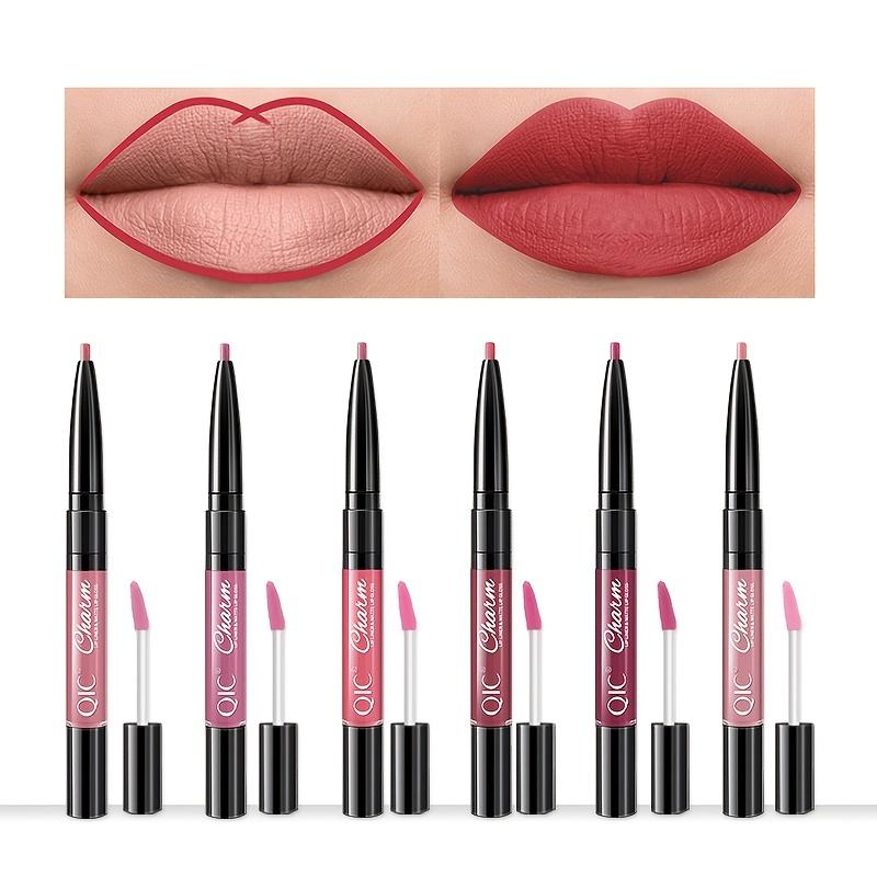Двусторонняя глазурь для губ Карандаш для губ Губная помада-ручка Матовая чашка с антипригарным покрытием Двусторонний карандаш для губ Макияж «два в одном»