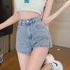 High Waist Elastic Light Blue Denim Wide-Leg Shorts - Women's Summer Korean Style Slimming Hot Pants