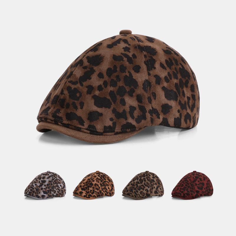 Autumn Winter Retro Leopard Print Forward Cap Beret Women Peaked Cap